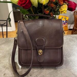 Vintage Brown Leather Coach Crossbody Bag Satchel Top Handle